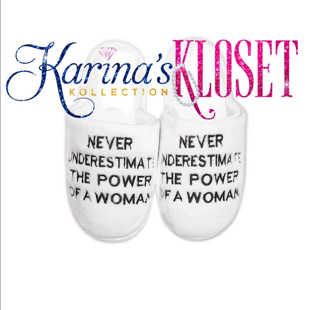 Fluffy White Plush Slippers | Never Underestimate The Power of a Woman